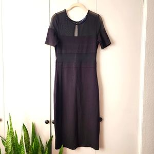 French Connection Midi Black Dress w/Mesh Size 8